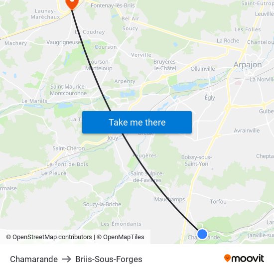 Chamarande to Briis-Sous-Forges map