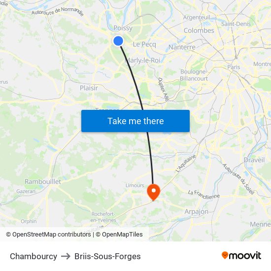 Chambourcy to Briis-Sous-Forges map