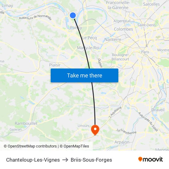 Chanteloup-Les-Vignes to Briis-Sous-Forges map