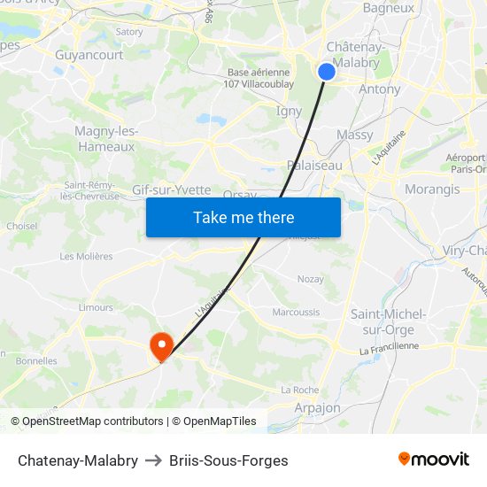 Chatenay-Malabry to Briis-Sous-Forges map