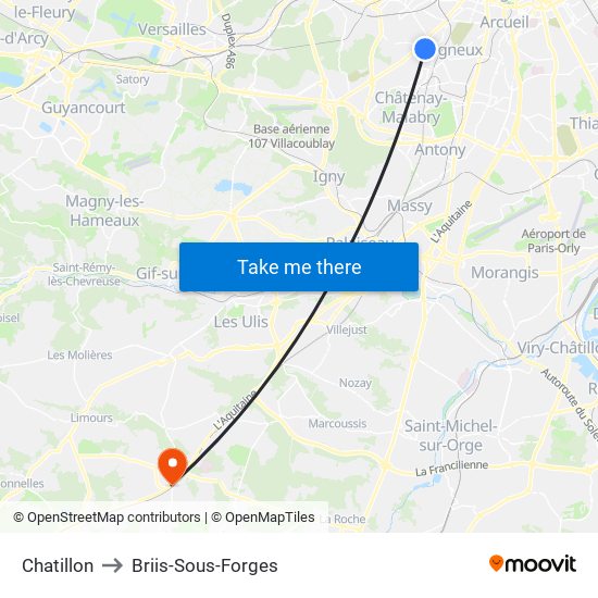 Chatillon to Briis-Sous-Forges map