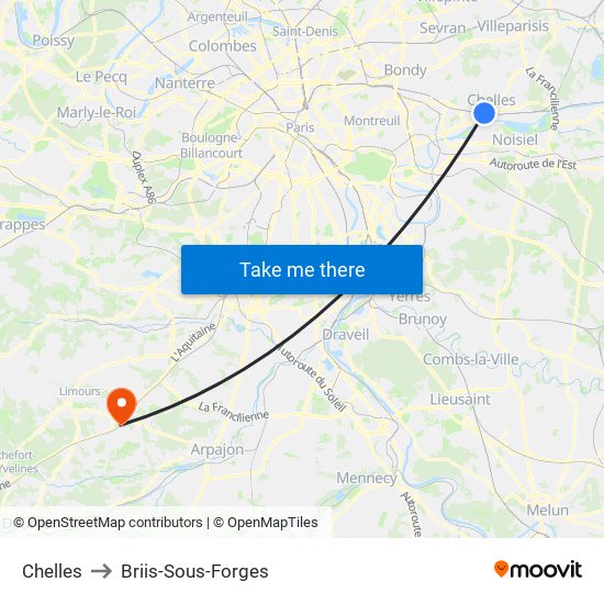 Chelles to Briis-Sous-Forges map