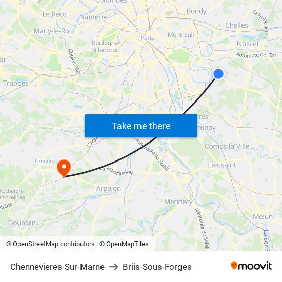 Chennevieres-Sur-Marne to Briis-Sous-Forges map