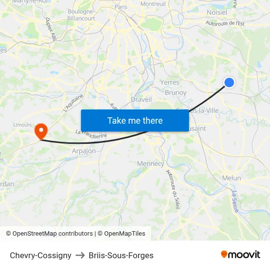 Chevry-Cossigny to Briis-Sous-Forges map