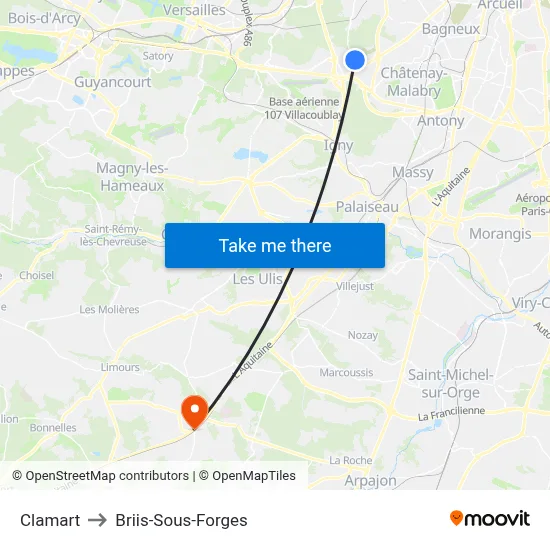 Clamart to Briis-Sous-Forges map