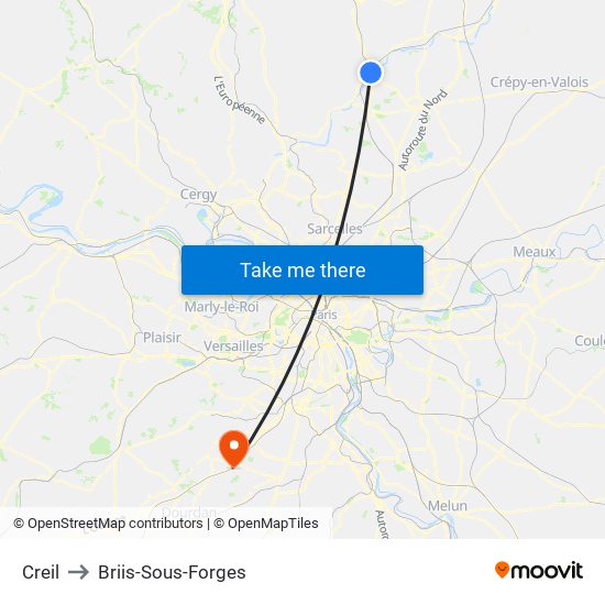 Creil to Briis-Sous-Forges map