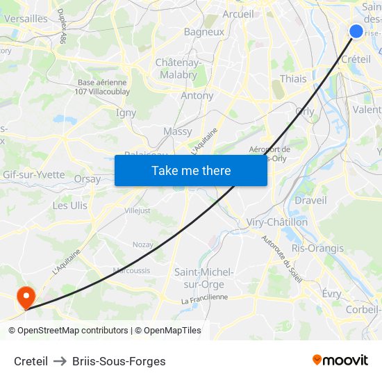 Creteil to Briis-Sous-Forges map