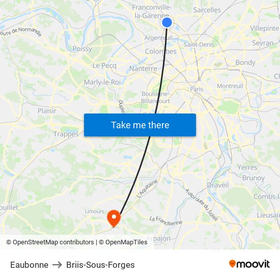 Eaubonne to Briis-Sous-Forges map