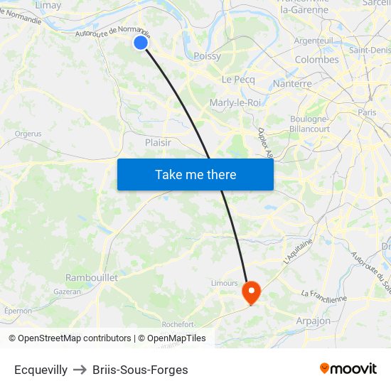 Ecquevilly to Briis-Sous-Forges map