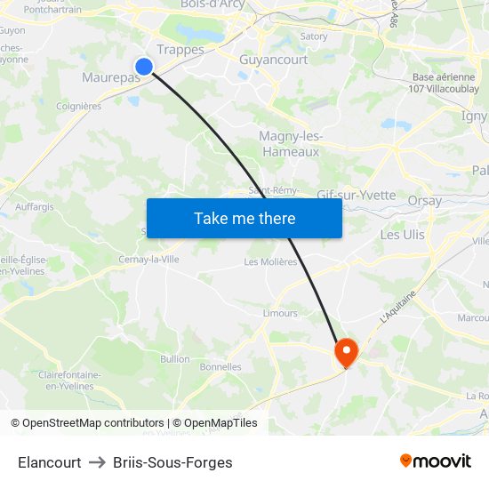 Elancourt to Briis-Sous-Forges map