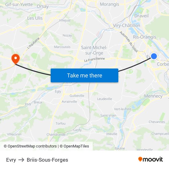 Evry to Briis-Sous-Forges map