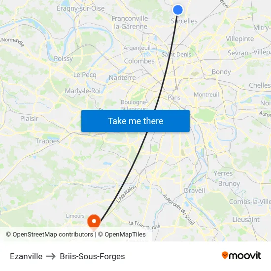 Ezanville to Briis-Sous-Forges map