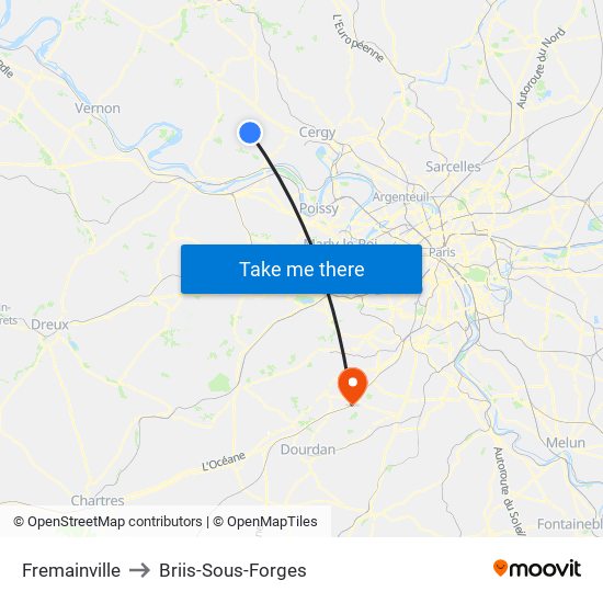 Fremainville to Briis-Sous-Forges map