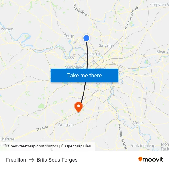 Frepillon to Briis-Sous-Forges map