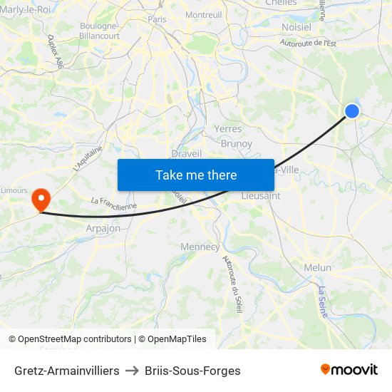 Gretz-Armainvilliers to Briis-Sous-Forges map