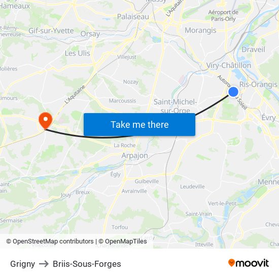 Grigny to Briis-Sous-Forges map