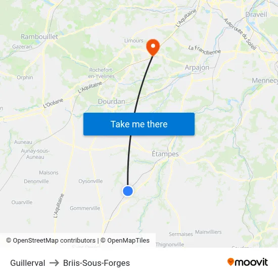 Guillerval to Briis-Sous-Forges map