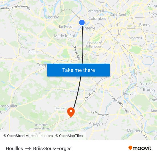 Houilles to Briis-Sous-Forges map