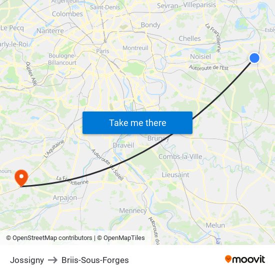 Jossigny to Briis-Sous-Forges map