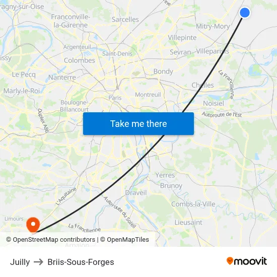 Juilly to Briis-Sous-Forges map