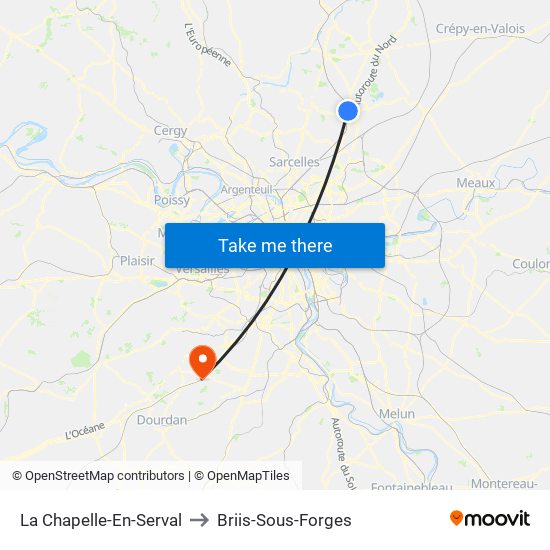 La Chapelle-En-Serval to Briis-Sous-Forges map