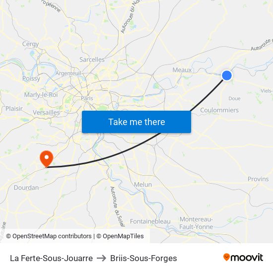 La Ferte-Sous-Jouarre to Briis-Sous-Forges map