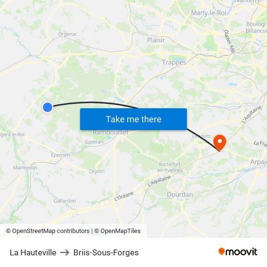 La Hauteville to Briis-Sous-Forges map