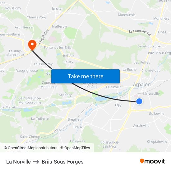 La Norville to Briis-Sous-Forges map