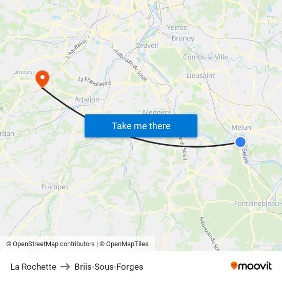 La Rochette to Briis-Sous-Forges map