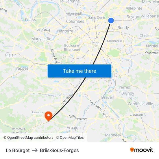 Le Bourget to Briis-Sous-Forges map