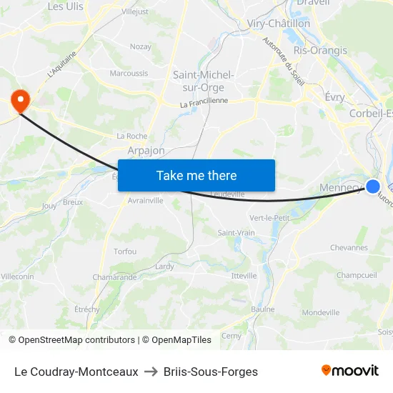 Le Coudray-Montceaux to Briis-Sous-Forges map