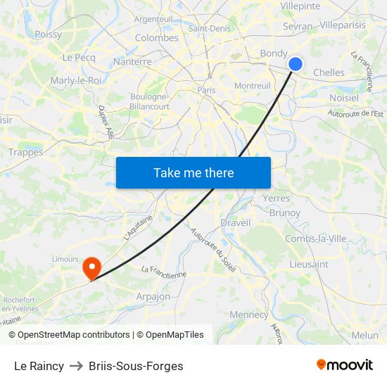 Le Raincy to Briis-Sous-Forges map