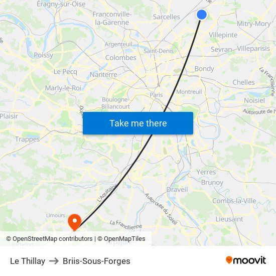 Le Thillay to Briis-Sous-Forges map