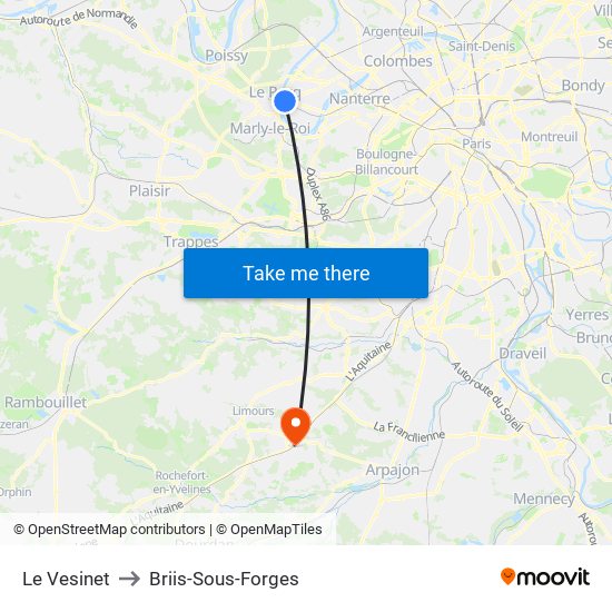 Le Vesinet to Briis-Sous-Forges map
