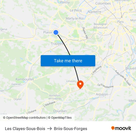 Les Clayes-Sous-Bois to Briis-Sous-Forges map