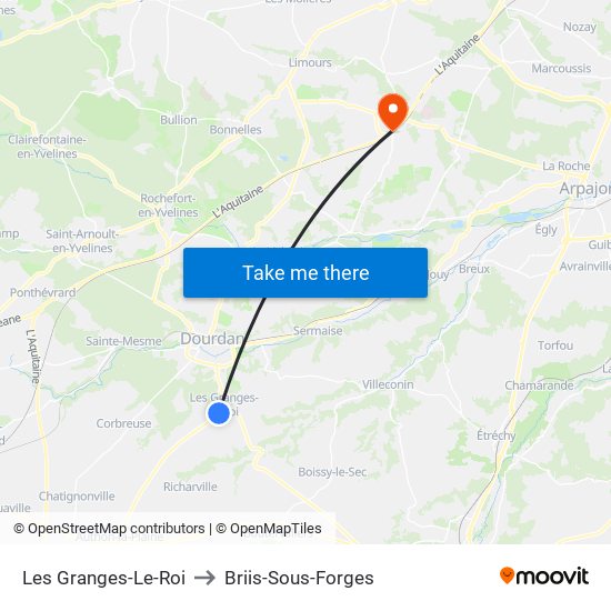 Les Granges-Le-Roi to Briis-Sous-Forges map
