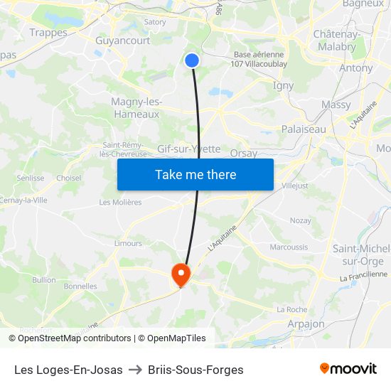 Les Loges-En-Josas to Briis-Sous-Forges map
