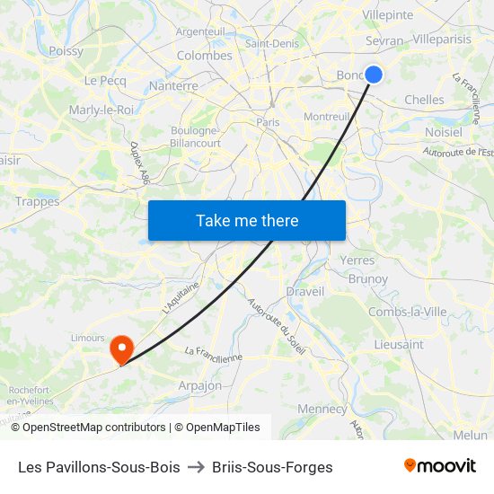 Les Pavillons-Sous-Bois to Briis-Sous-Forges map