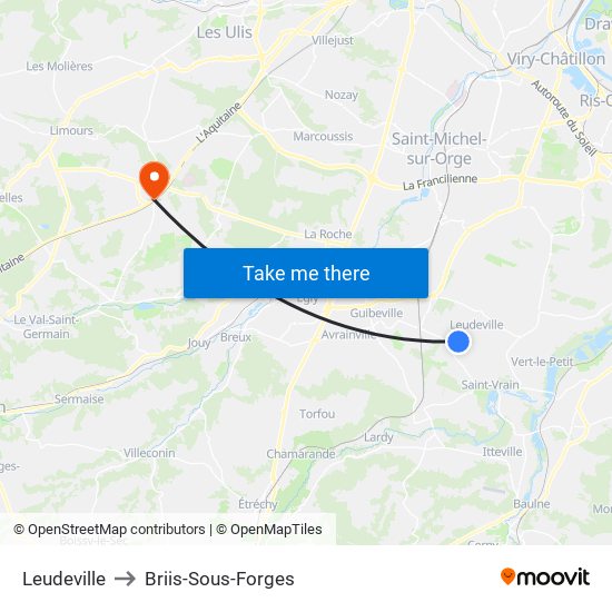 Leudeville to Briis-Sous-Forges map