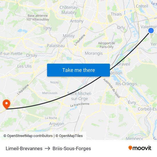 Limeil-Brevannes to Briis-Sous-Forges map