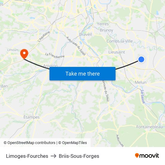 Limoges-Fourches to Briis-Sous-Forges map
