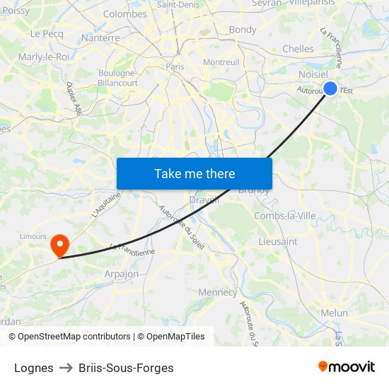 Lognes to Briis-Sous-Forges map