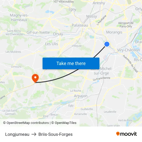 Longjumeau to Briis-Sous-Forges map