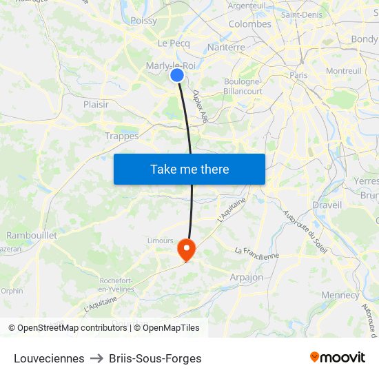 Louveciennes to Briis-Sous-Forges map