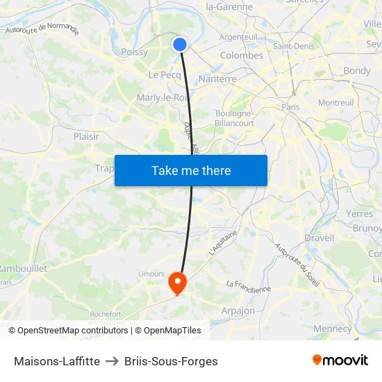 Maisons-Laffitte to Briis-Sous-Forges map