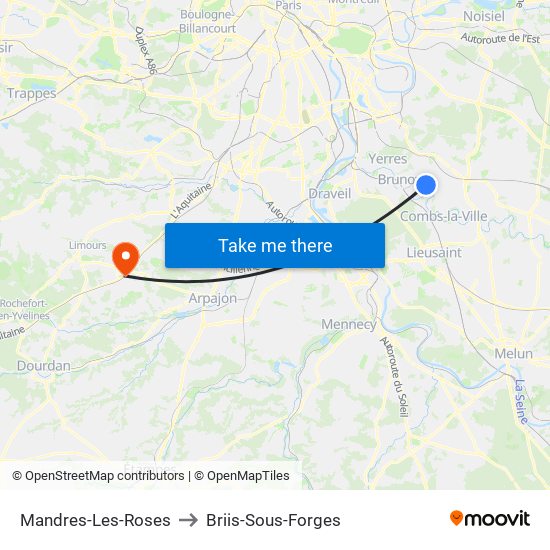 Mandres-Les-Roses to Briis-Sous-Forges map