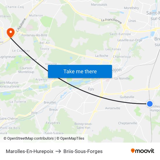 Marolles-En-Hurepoix to Briis-Sous-Forges map