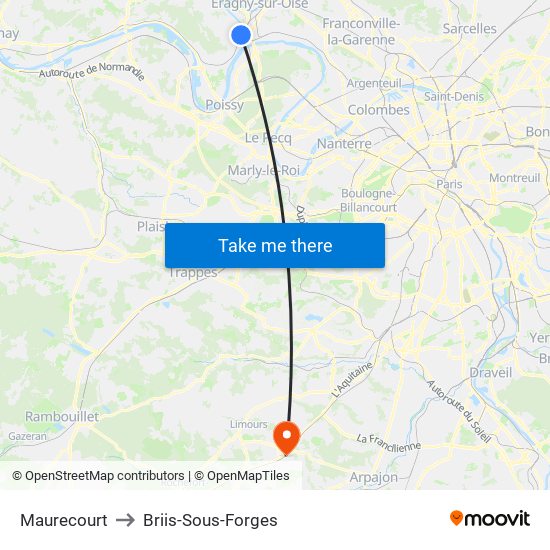Maurecourt to Briis-Sous-Forges map