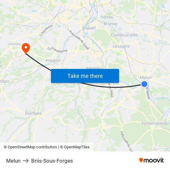 Melun to Briis-Sous-Forges map