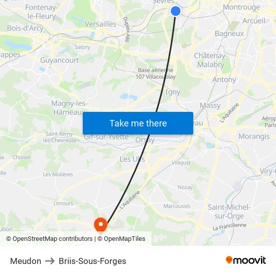 Meudon to Briis-Sous-Forges map